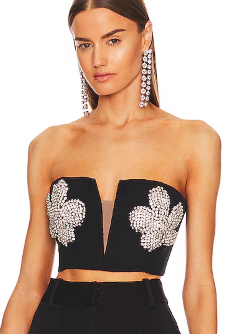 Strapless Black Crystal-Embellished Crop Top